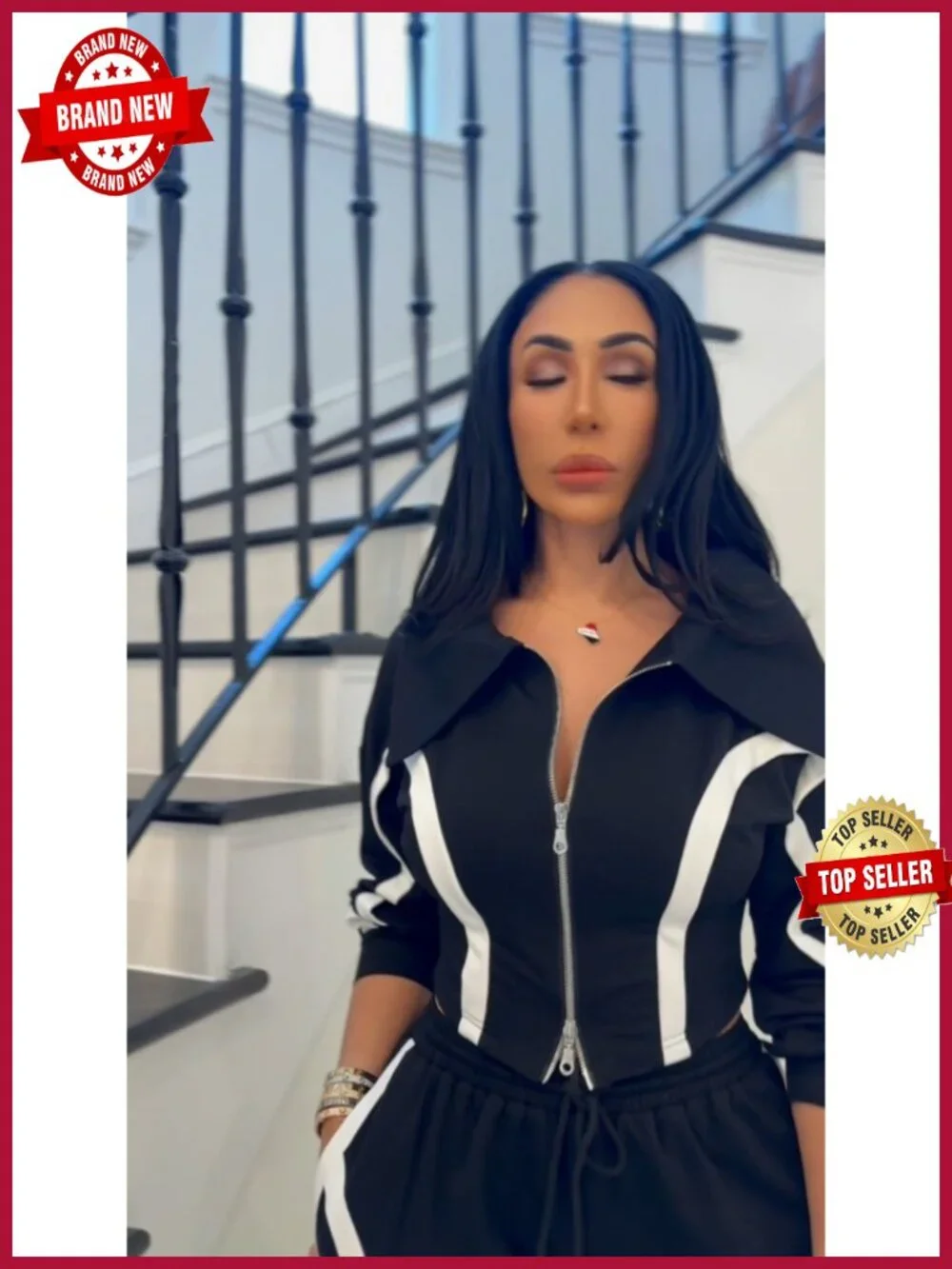 Women Striped Two Piece Tracksuit Set Long Sleeve Zip Up Jacket Wide Leg Pants